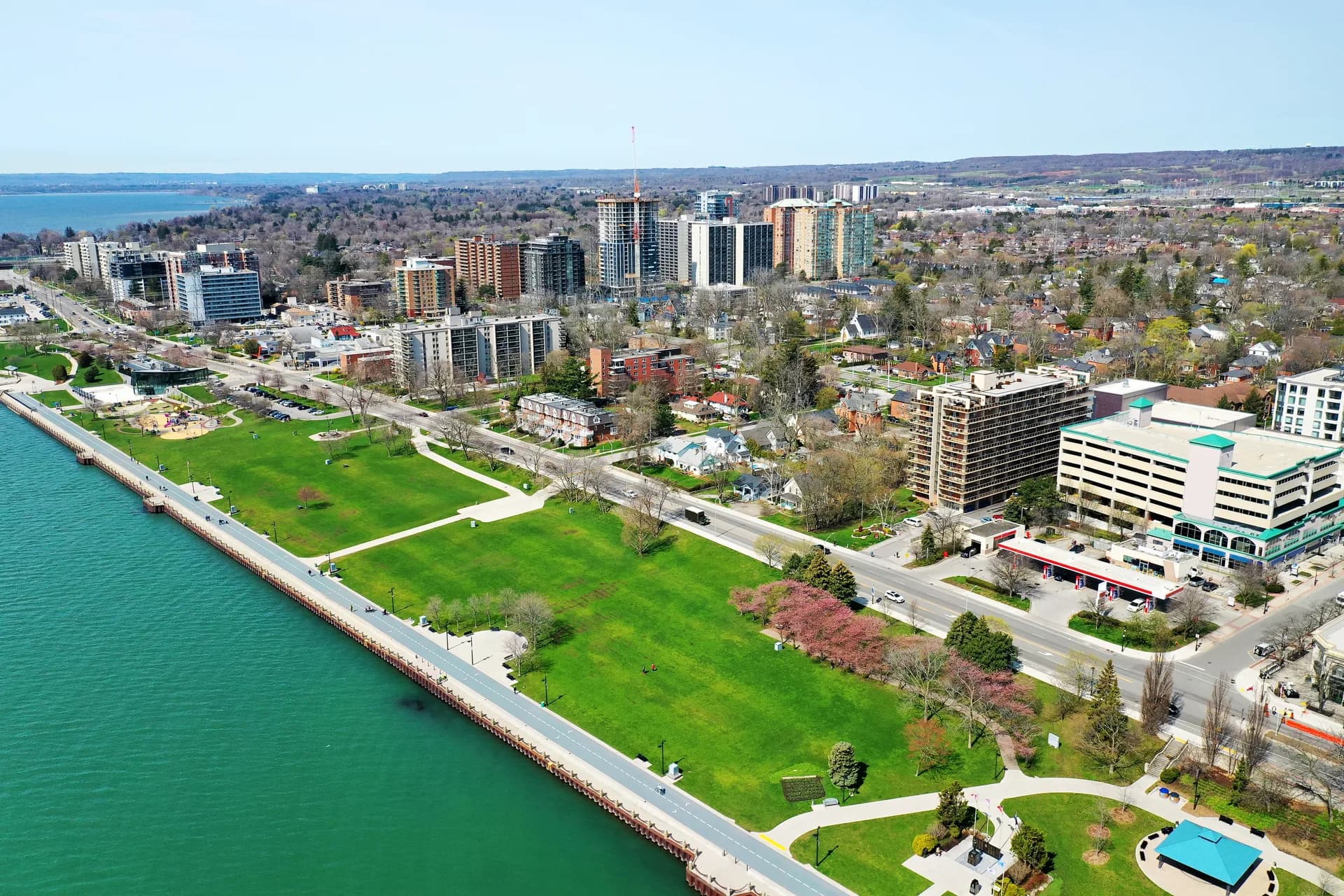 Burlington lakefront and downtown skyline along Lake Ontario
